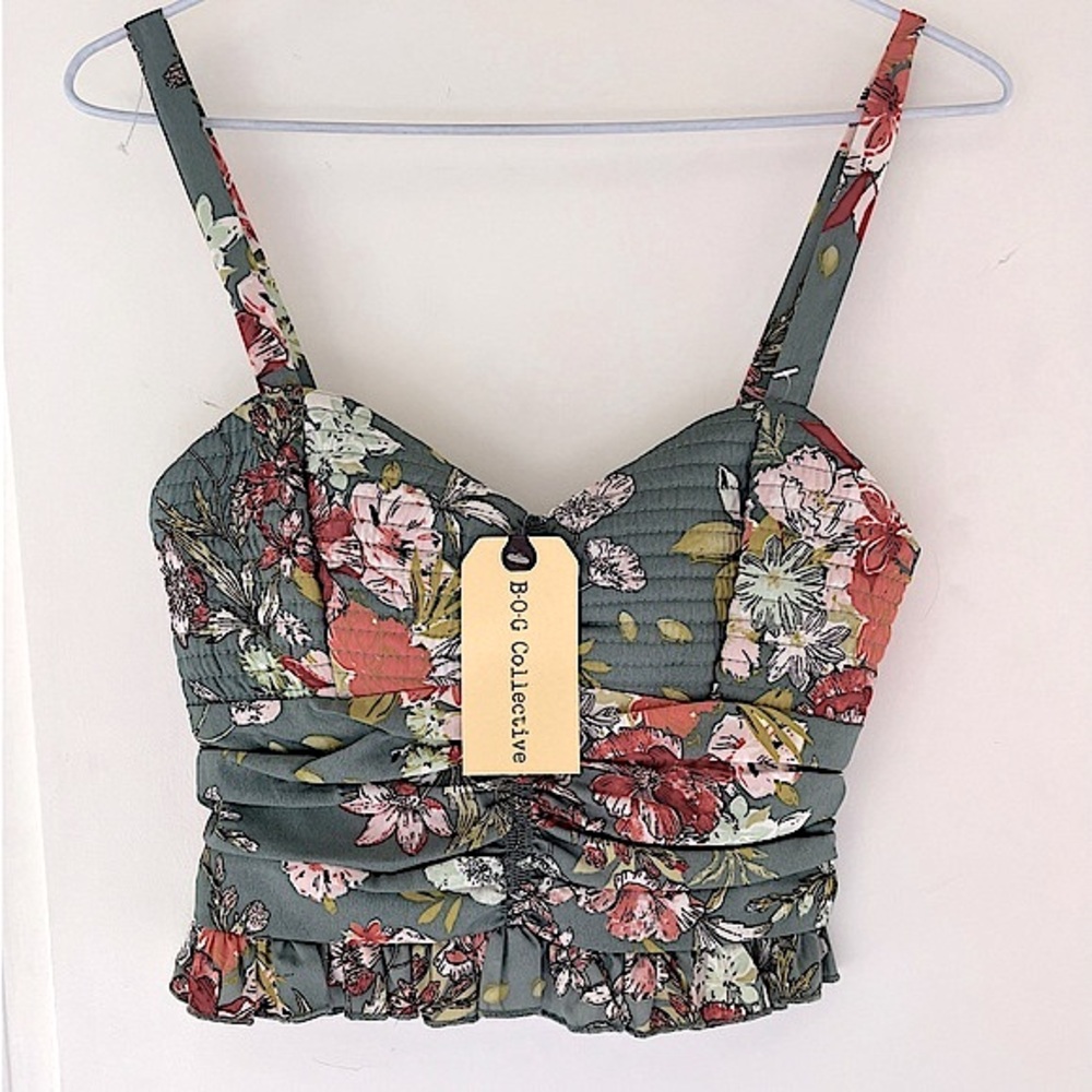 New B.O.G. Collective smocked floral crop top